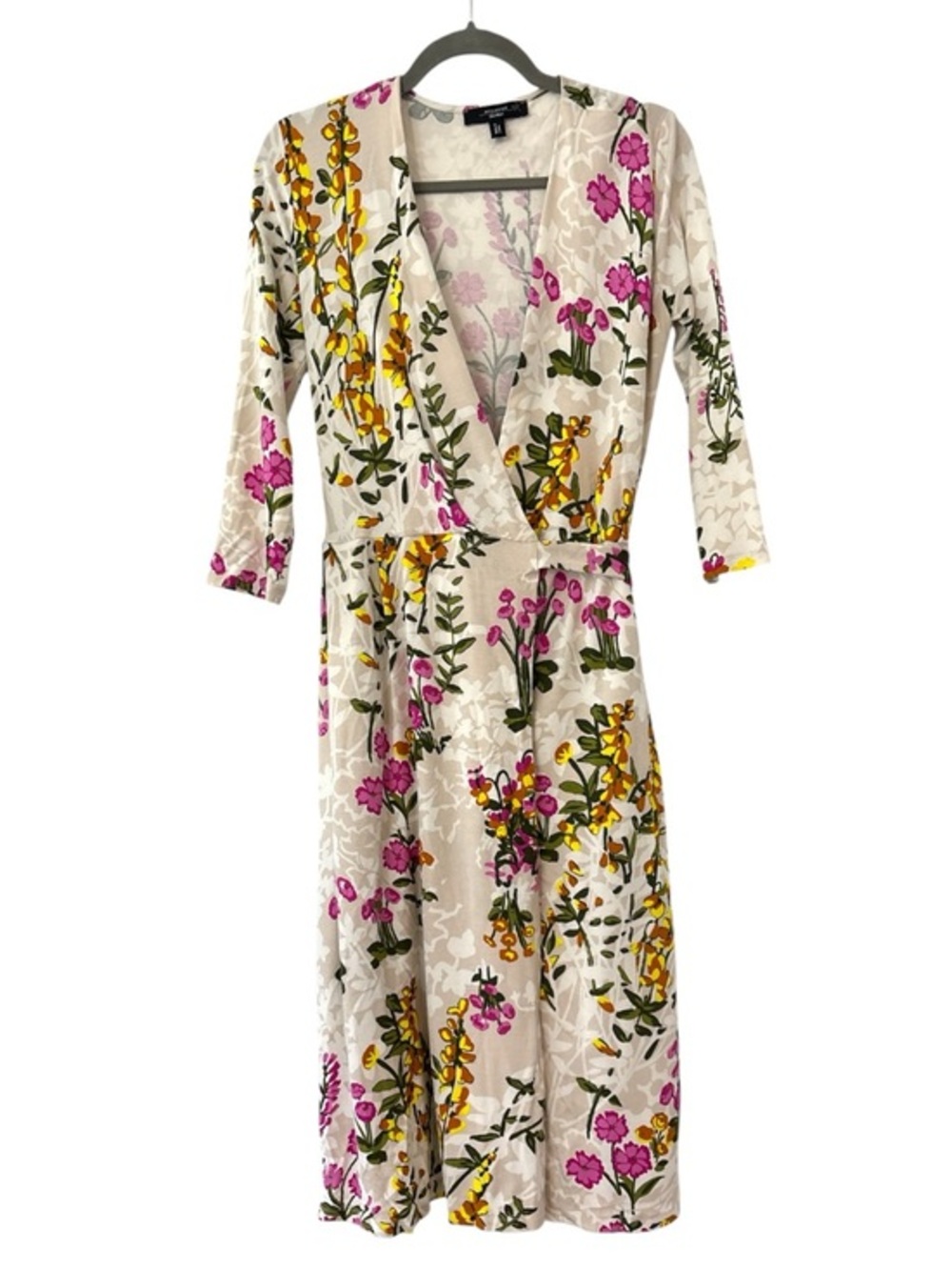 Weekend Max Mara Floral Print Midi Wrap Dress in Cream Size Extra Small